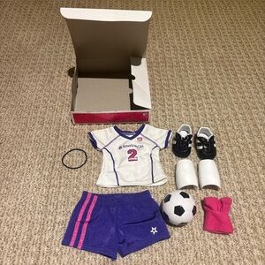 American Girl White & Purple Soccer Uniform with Accessories